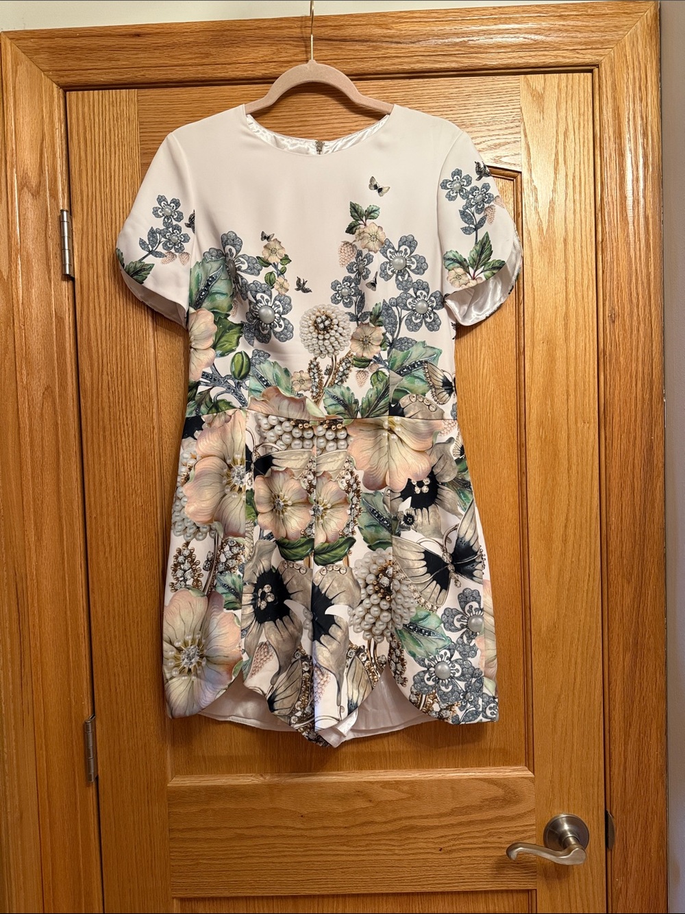 Ted Baker Girls Floral Short-Sleeve Dress in Cream, Green and Black